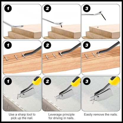 3-Piece Heavy Duty Staple Remover Tool Set, Tack Puller and Nail Puller for Removing Staples from Furniture, Flooring, Carpet, Wood Cases, Cartons and Picture Frames, Black & Yellow