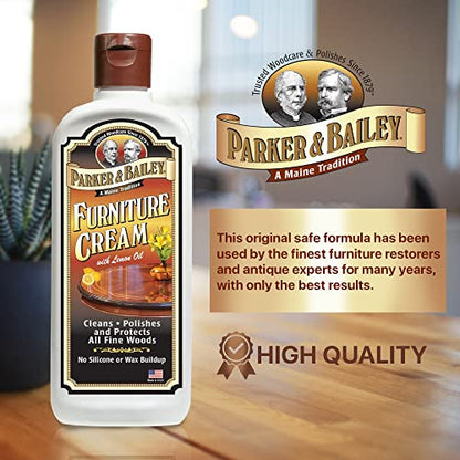 Parker & Bailey Furniture Cream - Multisurface Wood Cleaner and Polish Furniture Quick Shine Restorer Protector Kitchen Cabinets Surface Cleaner House Cleaning Supplies Home Improvement - size: 8 Ounce (Pack of 1)
