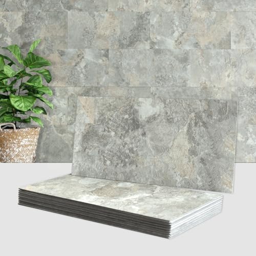 AULIGET 2-Piece Peel and Stick Backsplash Wall Tiles, 6" x 12" Grey & Beige Slate PVC Faux Stone Stick on Tiles for Backsplash Kitchen - color: Grey & Beige Slate, size: 2 Sheets, 6"x12"x0.12"