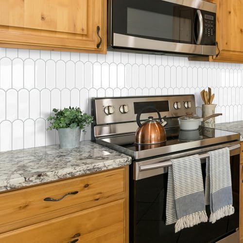 White Peel and Stick Backsplash Self Adhesive Wall Tiles 10-Sheet - color: White