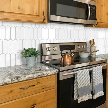 White Peel and Stick Backsplash Self Adhesive Wall Tiles 10-Sheet - color: White