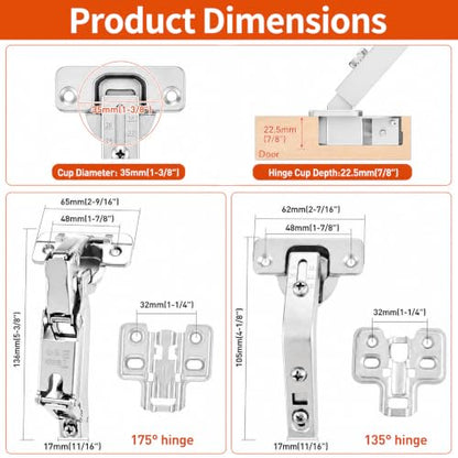 TamBee Complete Lazy Susan Hinge Kit, 2 Pair 175 & 135 Degree Hinge - size: 135° + 175°Full Overlay