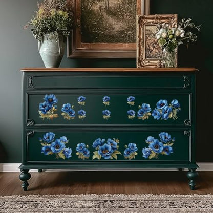 OLYCRAFT 3Pcs/Set Anemone Rub on Transfers for Furniture and Craft 6x12 Inch Blue Flowers Furniture Decal Transfer Stickers Rub on Decal with 1pc Scraper for Cabinet Wardrobe Decoration - style: Anemone