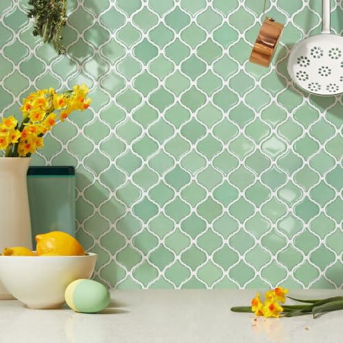 STICKGOO Arabesque Peel and Stick Backsplash Tile for Kitchen, Matcha Green - color: Matcha Green