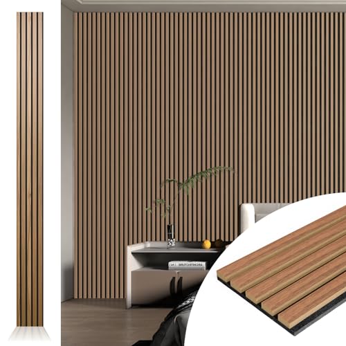 Art3d 4-Pack Fluted Acoustic Wood Slat Wall Panel, 107 x 8 Inch, Walnut - color: Walnut, size: 4pcs - 107＊8in.