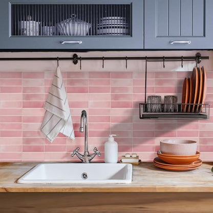 Peel and Stick Backsplash for Kitchen,New Upgrade 12" x 12" Large Premium Kitchen Backsplashs,Stick on Subway Tiles for Bathroom Pink 10-Sheet. - color: Pink