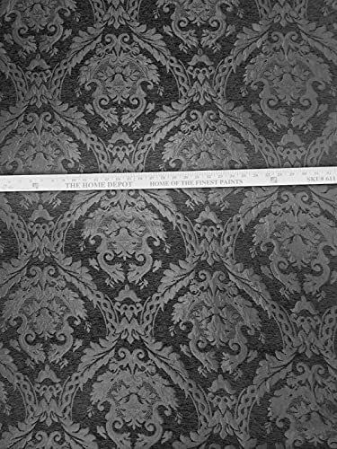 Damask Tapestry Chenille Fabric - Upholstery Fabric, 60" Width - Sold by The Yard (Black/Black) - color: Black/Black