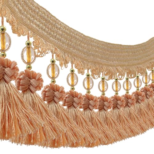 3yards Pom Pom Curtain Fringe Trim Beads Ball Tassel Trimming Sewing Ribbon Upholstery Fabric (Orange) - color: orange