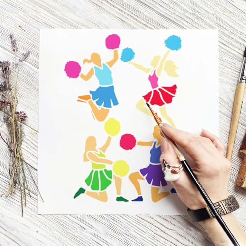 FINGERINSPIRE Cheerleader Silhouette Painting Stencil with 1 Pc Plastic Paint Brush 8.3x11.7 inch Reusable Cheerleading Drawing Template Cheer Stencil for Painting on Wood Wall Fabric Furniture - color: Cheerleader Silhouette