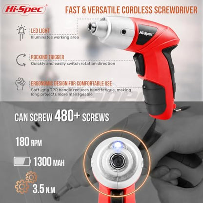 Hi-Spec 3.6V USB Small Power Screwdriver & Home DIY Tool Kit with Case, Red - color: Light Red
