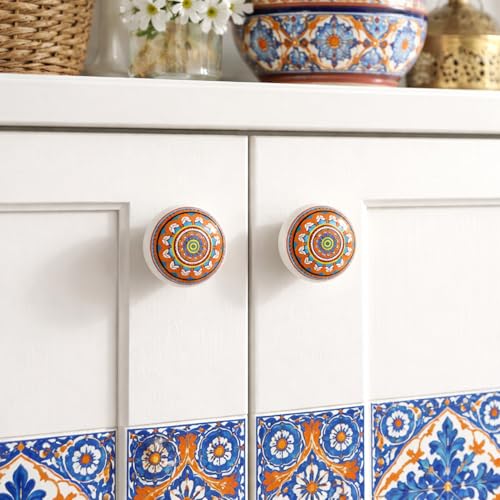 HUAMULAN Ceramic Knobs Boho Cabinet Pulls Drawer Door Handles 15 Pack - color: Pink Floral