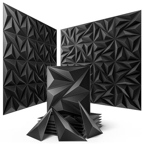 Sonicism Wall Panels 64Pack,0.7"x11.8"x11.8"3D Wall Panels Creative Cutting - color: Charcoal Black, size: 64 Pack (61.88 Sq Ft)