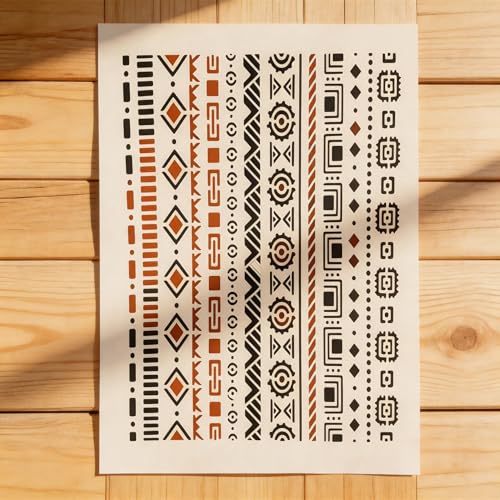 TIAMECH A4 Reusable Aztec Tribal Border Stencil for Painting - style: Aztec Tribal Border