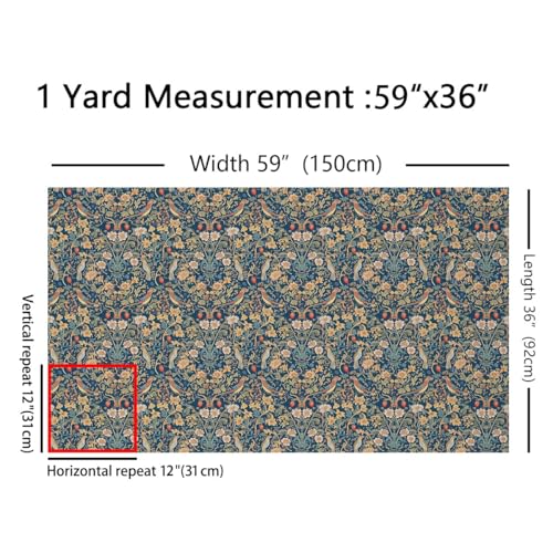 Feelyou Flower Polyester Fabric Boys Girls Teens 1 Yard Soft Birds Fabric - color: Lake Blue, size: 1 Yard