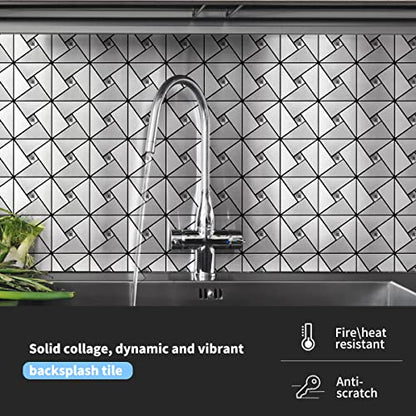 Art3d Peel & Stick Backsplash， Metal Mosaic Tiles, 10 pcs, Silver Windmil - color: Silver, size: 12x12 Inch