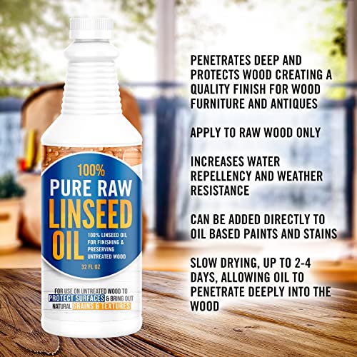 Ecoxall 100% Pure Raw Linseed Oil, 1 Quart (32 Fl oz), Pack of 1 - size: 32 Fl Oz