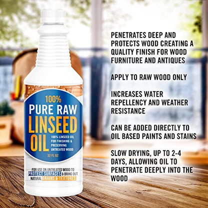 Ecoxall 100% Pure Raw Linseed Oil, 1 Quart (32 Fl oz), Pack of 1 - size: 32 Fl Oz