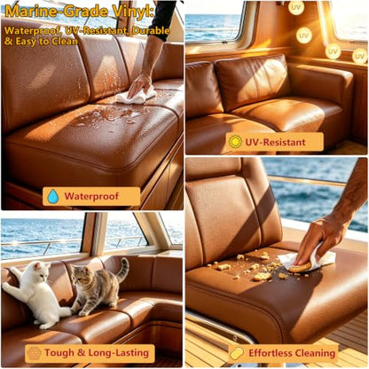 CDY Marine Vinyl Upholstery Fabric: 54"x36" Soft Grain Faux Leather Durable - color: Brown, size: 1 Yard（54"x36")