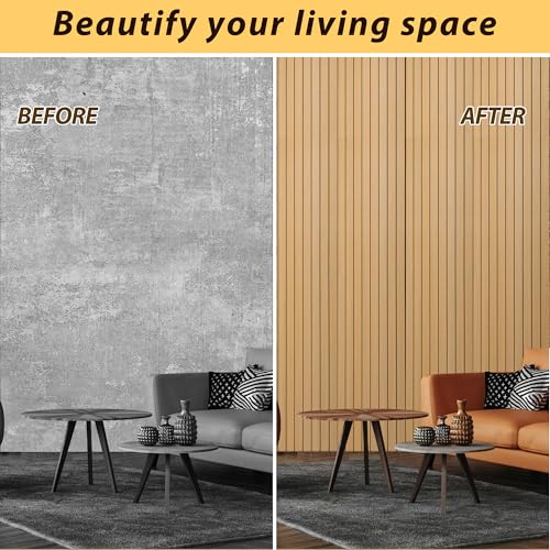 118" x 15.7" Peel and Stick Slat Wall Panel – Self-Adhesive 3D Wood Grain Wall Panels Waterproof PVC Fluted Paneling Wood Wallpaper for Living Room Ceiling Decor