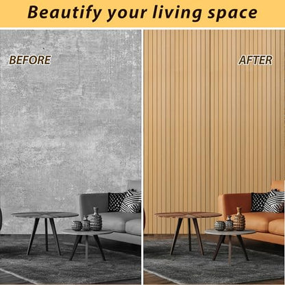 118" x 15.7" Peel and Stick Slat Wall Panel – Self-Adhesive 3D Wood Grain Wall Panels Waterproof PVC Fluted Paneling Wood Wallpaper for Living Room Ceiling Decor