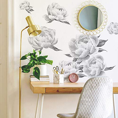 RoomMates Black and White Peonies Peel and Stick Wall Decals - color: Black, size: (Pack of 1)