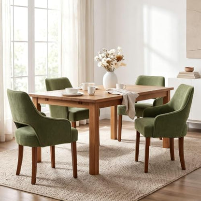 chairus Farmhouse Dining Chairs with Arms Set of 4, Chenille Upholstered Kitchen Chairs, Curved Open Back Dining Room Chairs with Thick Cushion & Walnut Wood Legs, Green - color: Green
