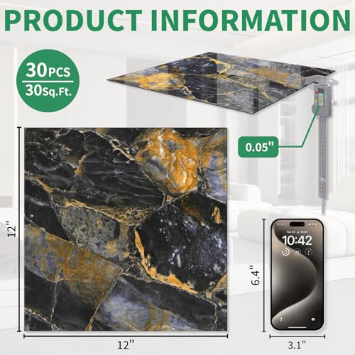 30-Pack 12" x 12" Peel and Stick Floor Tiles Waterproof, Polish Blue Gold Marble Self Adhesive Vinyl Flooring for Bathroom, Kitchen, Living Room, RV, Cover 30 Sq.Ft, Glossy Blue&Golden - color: Polish Blue&Golden Marble