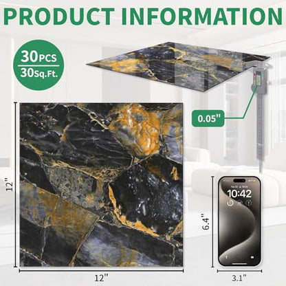 30-Pack 12" x 12" Peel and Stick Floor Tiles Waterproof, Polish Blue Gold Marble Self Adhesive Vinyl Flooring for Bathroom, Kitchen, Living Room, RV, Cover 30 Sq.Ft, Glossy Blue&Golden - color: Polish Blue&Golden Marble