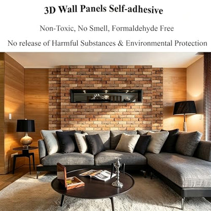3D Wall Panels Peel and Stick, 10Pcs Brick Textured PVC Brick Panels - color: Large Brown Brick