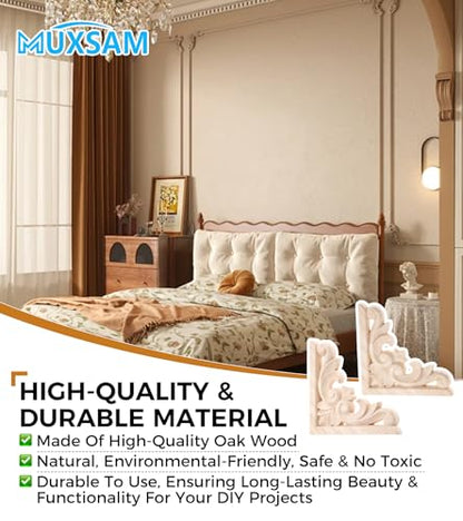 4Pcs Decorative Furniture Appliques Wood Carved Corner Onlays Wooden Decals - size: 3.15 x 3.15 inches