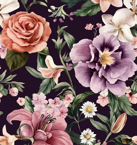 Laatse Dark Rose Peel and Stick Wallpaper 17.5" x 118",Purple - color: Red&Purple, size: 118" x 17.5"