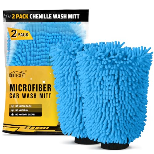 HOMEXCEL Car Wash Mitt, Microfiber Washing Glove, 10.2" x 6.7 ", 2 PK Blue - color: Blue