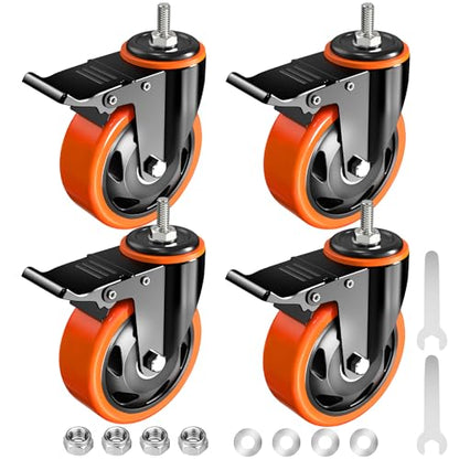 Caster Wheels Heavy Duty 3 Inch Stem Caster 1/2"-13 x 1(Stem Diameter 1/2", Stem Length 1"), Safety Locking Caster Set of 4, Industrial Castor Wheels for Cart,Furniture - size: 3 Inch_1/2"-13x1"