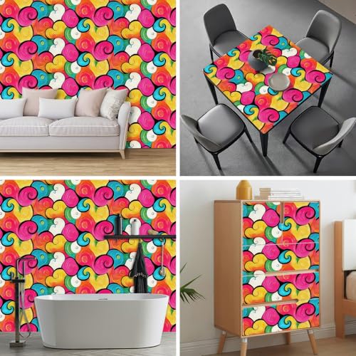 HOMETITUTE Color Swirl Peel and Stick Wallpaper 118.1x17.7 Inch Vinyl - color: Color Swirl Abstract