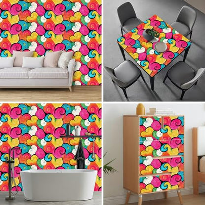HOMETITUTE Color Swirl Peel and Stick Wallpaper 118.1x17.7 Inch Vinyl - color: Color Swirl Abstract