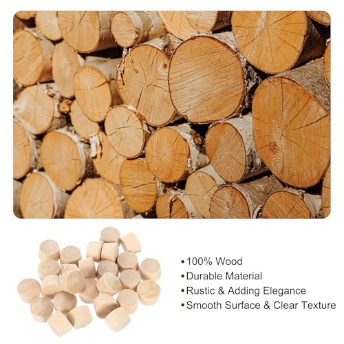 uxcell 56Pcs Wood Button Plugs, 12mm/0.47" Flat Head Hardwood Screw Hole Plug Wooden Caps Buttons Wood Plug for Furniture Woodworking Craft Decor (13.5mm x 12mm) - size: 13.5x12x9mm