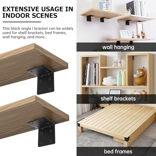 4 Pack L Brackets for Wood Matte Black Strong Corner Brace, Ribbed Corner Brackets for Wood Projects Furniture Fix and Replacement, Easy to Install, 2.5 x 2.75 x 2.75 in - size: 2.75x2.5in