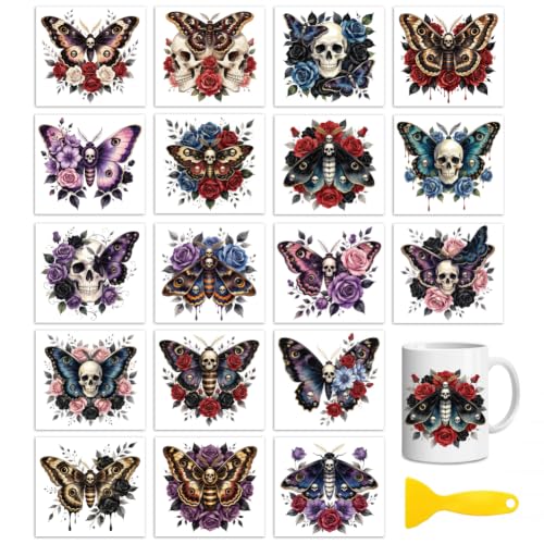 Peacoblue Gothic Moth Rub On Transfers for Craft, Transfer Sticker - style: Gothic Moth with Flowers