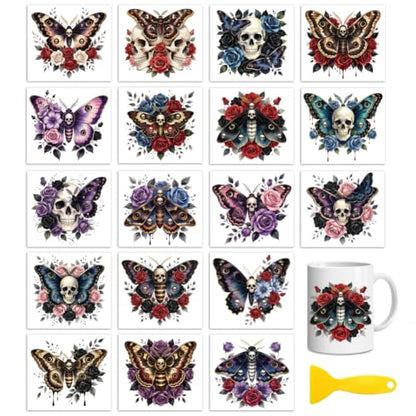Peacoblue Gothic Moth Rub On Transfers for Craft, Transfer Sticker - style: Gothic Moth with Flowers