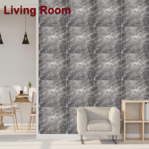HARFINGTON 15pcs Peel and Stick Marble Tiles, Waterproof Wall Panel Backsplash, 12"x12" PVC Peel and Stick Shower Tiles for Bathroom, Kitchen, Living, Slate Gray Design - style: Slate Gray