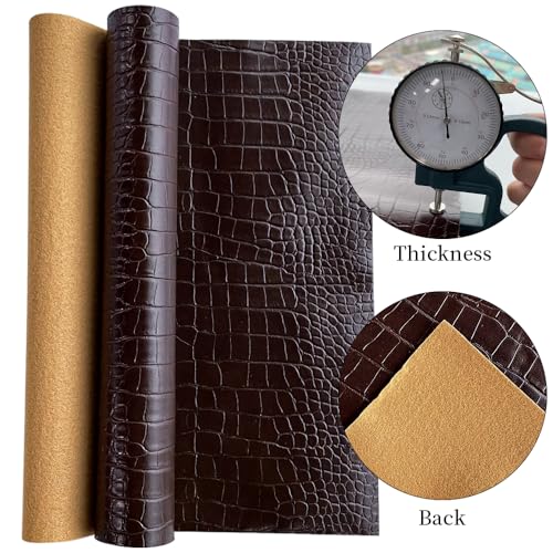 12 x 53 Glossy Embossed Crocodile Texture Faux Leather Roll Synthetic Leather Crafts Fabric for Wallets Keychains 12x53inch - color: Dark Brown