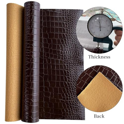 12 x 53 Glossy Embossed Crocodile Texture Faux Leather Roll Synthetic Leather Crafts Fabric for Wallets Keychains 12x53inch - color: Dark Brown
