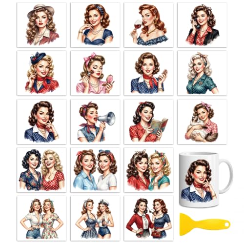 Peacoblue Retro Pinup Girl Rub On Transfers for Craft, Transfer Sticker - style: Retro Pinup Girl 1950s