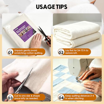 Natural Cotton Quilt Batting 60 × 60 Inches 200gsm - size: 60 × 60 Inches