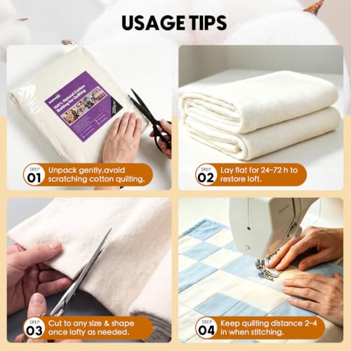 Natural Cotton Quilt Batting 36 × 45 Inches 200gsm - size: 36 × 45 Inches