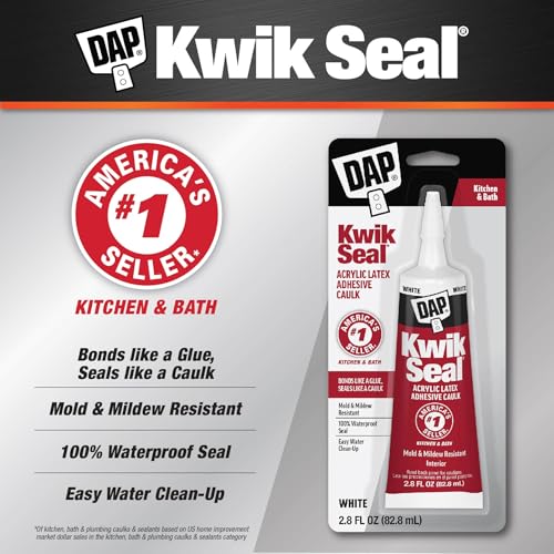DAP Kwik Seal Kitchen & Bath Adhesive Caulk, White, 2.8 oz (7079800954) - size: 2.8 oz