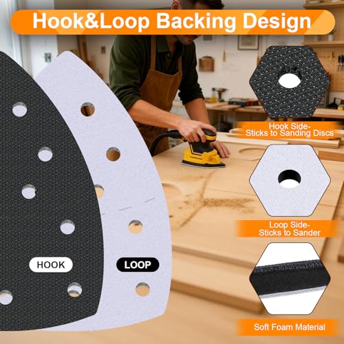 5 Pack 11 Hole Mouse Sander Interface Pads, Hook and Loop Backing