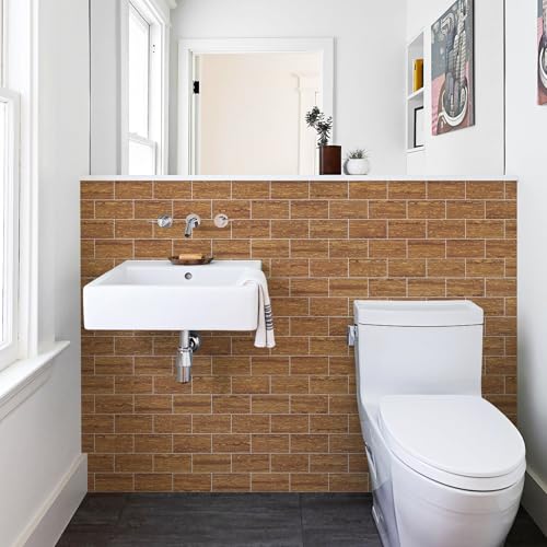 Vamos Tile 100 Pieces Peel and Stick Backsplash Tile, 3" x 6" Subway Tile - color: Red Travertine