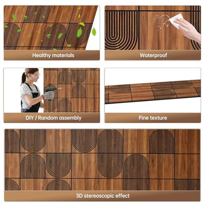 3D Wall Panels, 4-Pack 62 Sq Ft, Teak Wood Grain Peel and Stick Wall Panels, Self-Adhesive PVC Wall Paneling for Living Room, Bedroom & Accent Wall