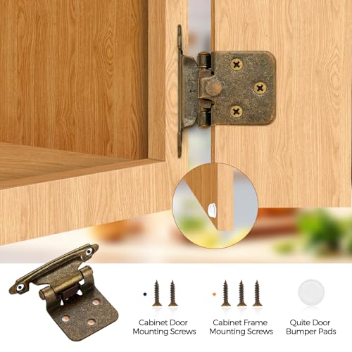 Antique Brass Cabinet Hinges, 1/2 Inch Overlay, 4 Pack(2 Pairs) - color: Antique Brass